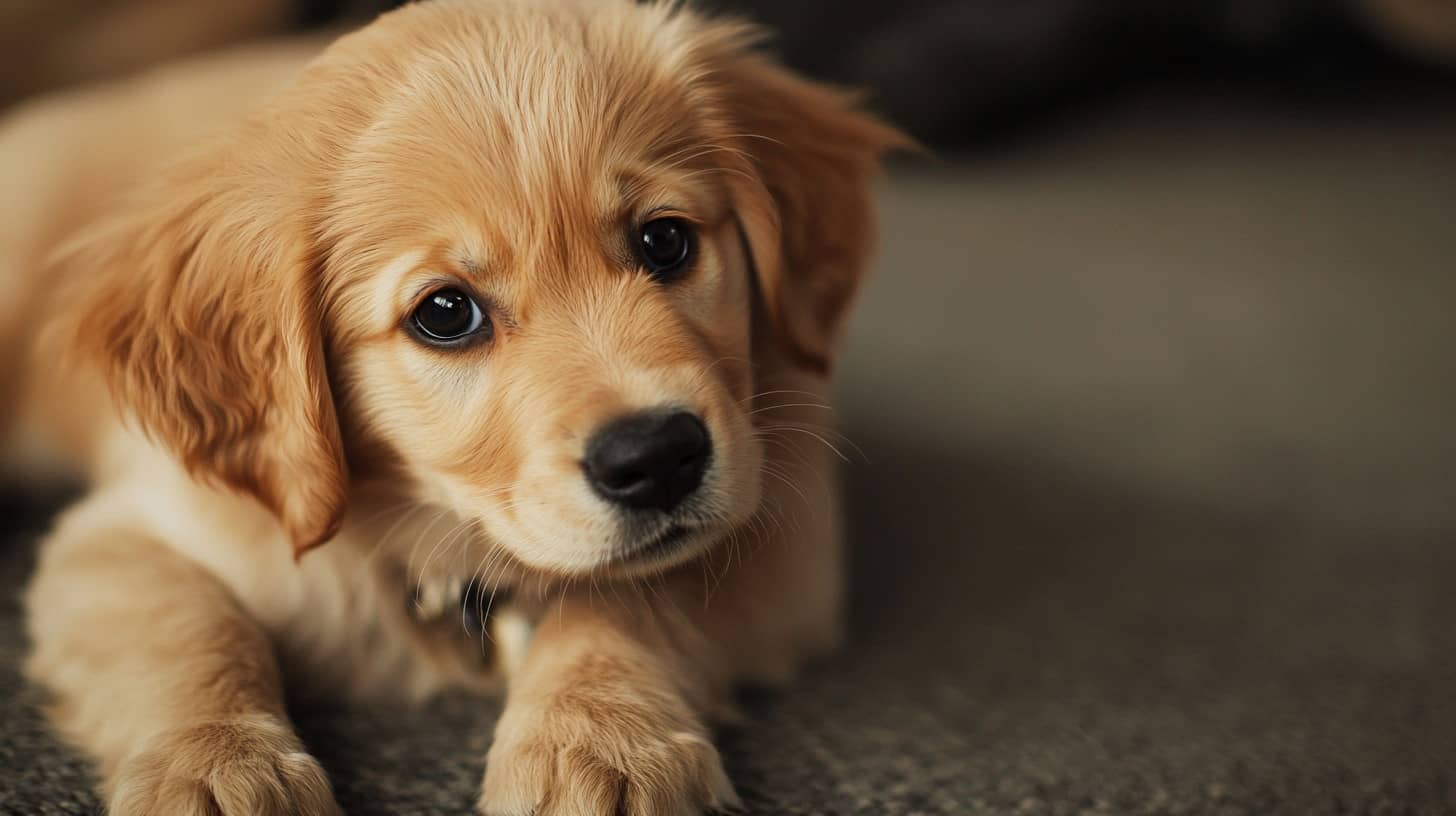 Chiot jouant avec deux autres chiens dans un jardin