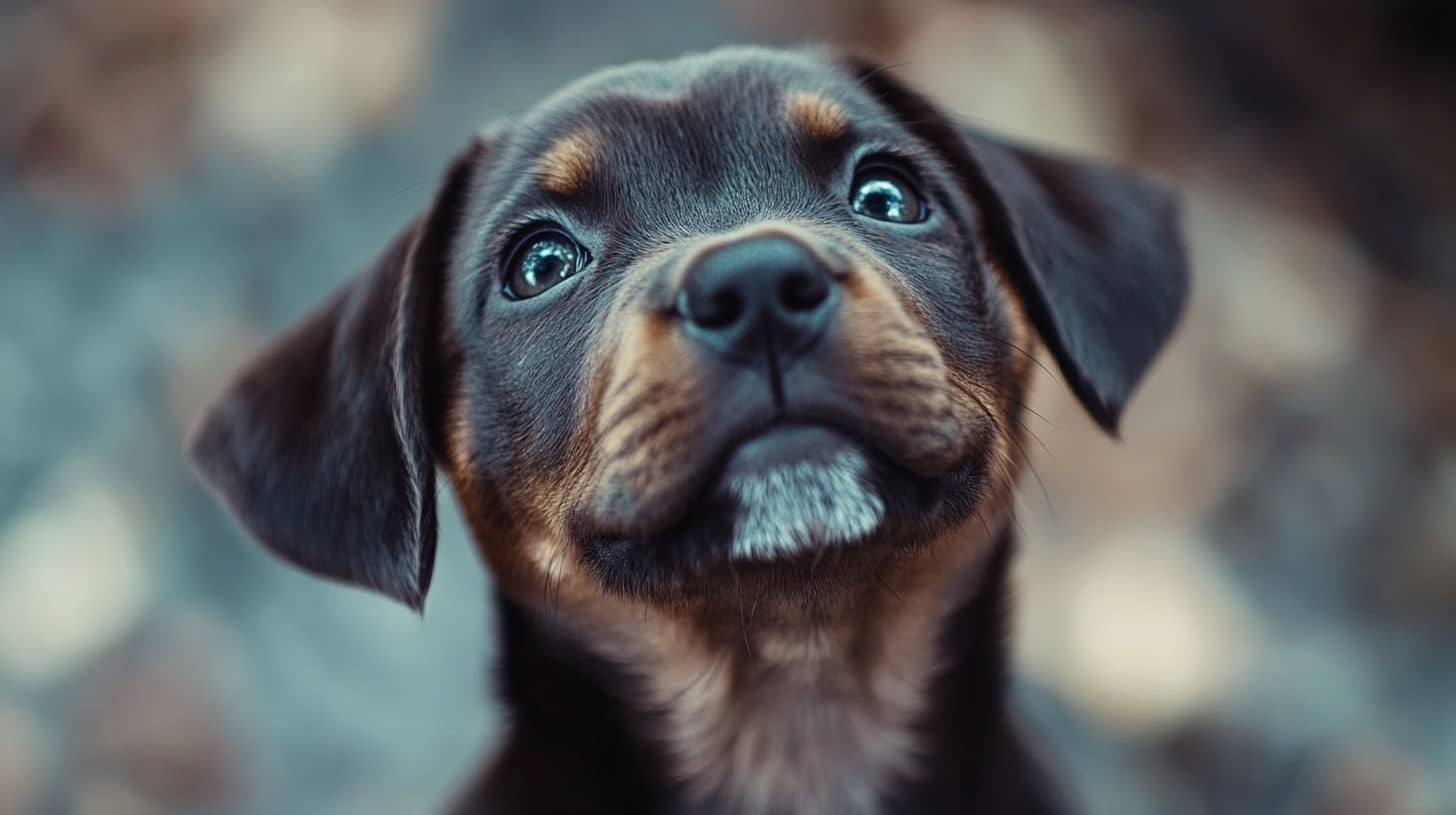 Chiot installé sous un bureau, prêt à faire une sieste