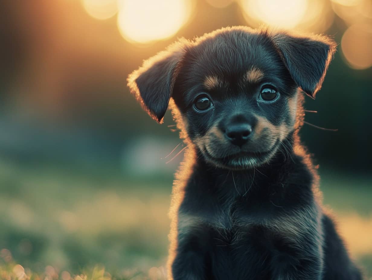 Chiot allongé paisiblement dans un jardin calme