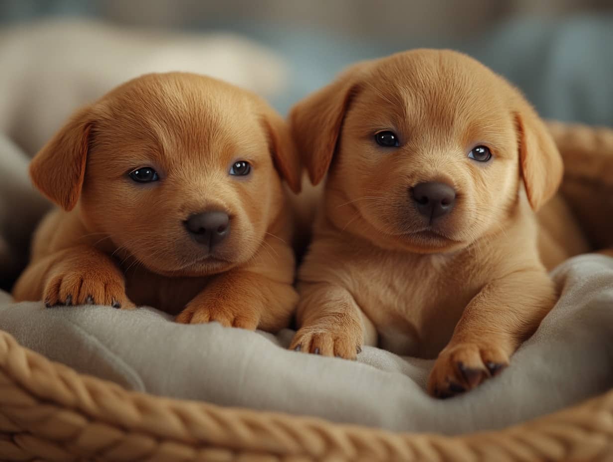 Chiot imitant une pose célèbre, apportant un moment comique