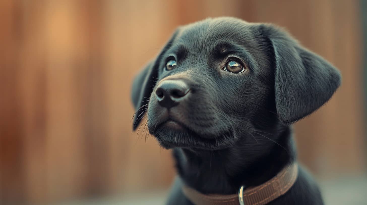 Chien assis dans une pièce sombre, observant silencieusement