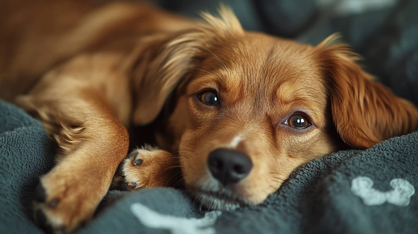 Chiot couché, attendant patiemment que son maître joue avec lui