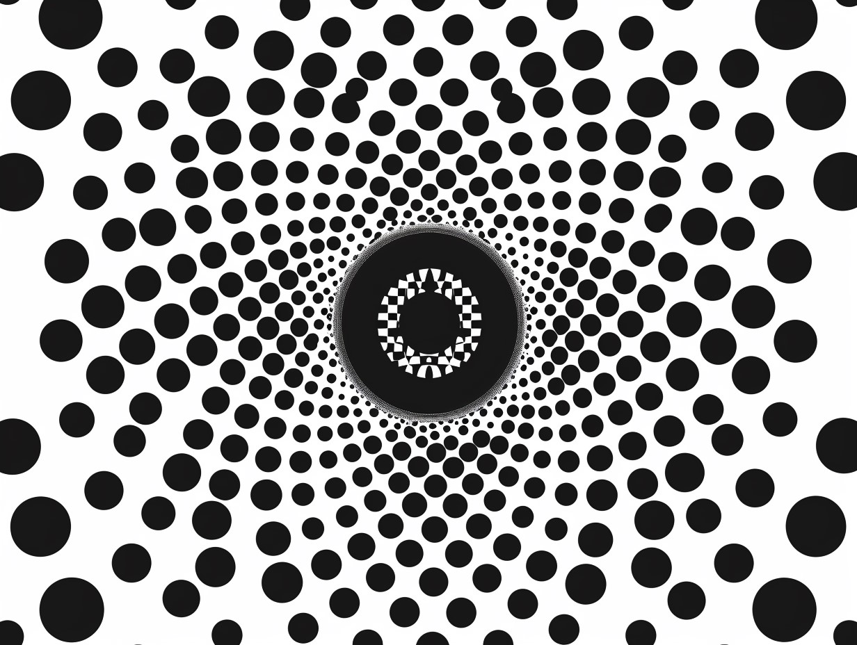 Démonstration de l'illusion d'Ebbinghaus avec un cercle semblant plus grand lorsqu'il est entouré de cercles plus petits