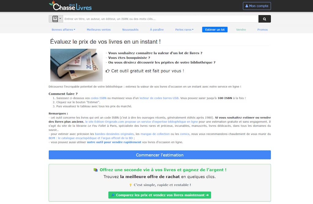 chasse aux livres estimation
