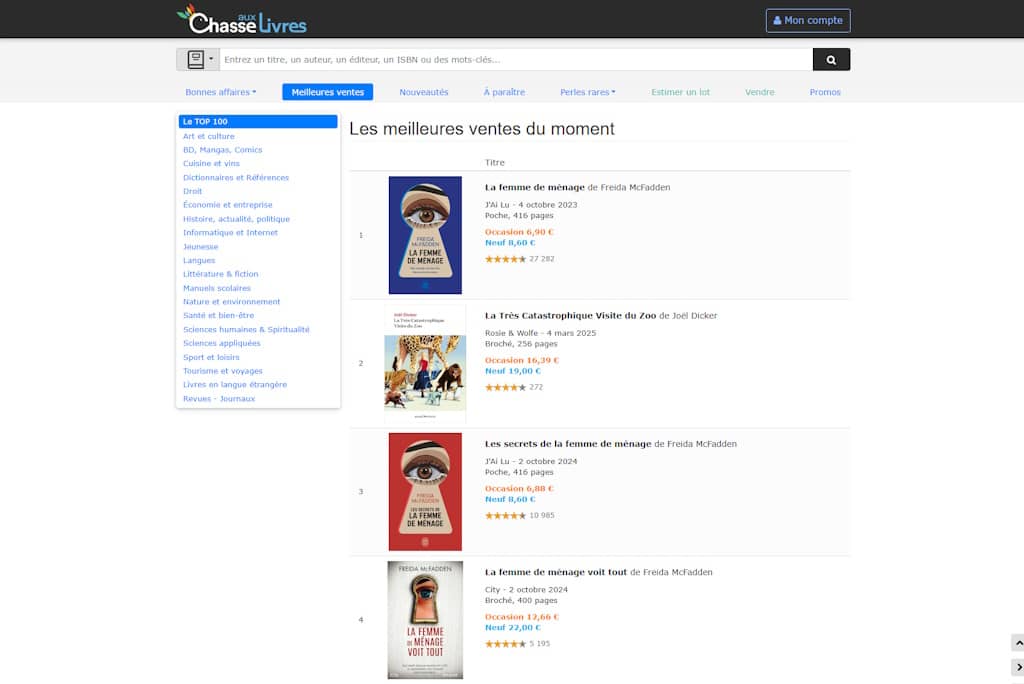 chasse aux livres meilleures ventes