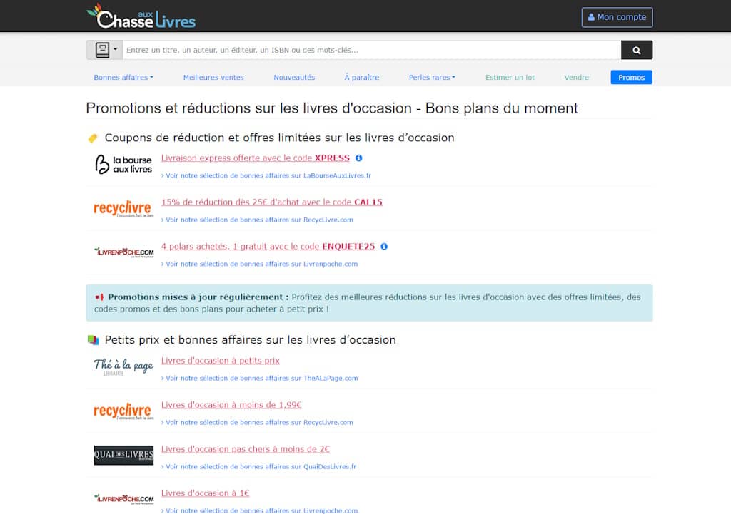 chasse aux livres promotions
